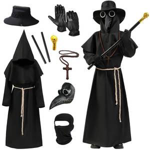 lot 19433 image: Fooecor Plague Doctor Costume with Plague Doctor Mask for Boys Girls Halloween Dress-Up Cosplay Party (Child-XL) - Retail $38