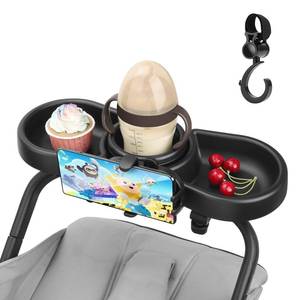 lot 19437 image: Universal Stroller Snack Tray, 4 in 1 Stroller Tray Attachment with Cups Phone Holder for Baby Toddler Stroller, 360° Rotation Universal Stroller Tray Compatible with Uppababy, Baby Jogger, etc - Retail $23