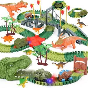 lot 19439 image: ToyFuntasy Dinosaur Track Toys for Kids - Best Birthday Gifts for 3 4 5 6 7 Year Old Boys, Flexible Race Car Track Set with Light and Sound, Create a Dino World Adventure - Retail $42