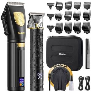 lot 19443 image: GLAKER Hair Clippers for Men,Professional Mens Hair Clippers Cordless Clippers for Hair Cutting,Precision Trimmer Kit Zero Gap Trimmer with LED Display 15 Guide Combs (BlackGold) - Retail $43