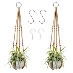 lot 20406 image: Augshy 2 Pcs Plant Hangers Hanging Plant Holder for Indoor Outdoor Decor Macrame Hanging Planter Basket with 4 Hooks(35 Inch) - Retail $10
