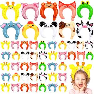 lot 20411 image: Liliful 200 Pcs Zoo Animal Inflatable Headbands Unicorn Wildlife Safari Balloon Hair Hoop Unicorn Balloon Kit with Pump Inflatable Jungle Animals for Birthday Party Favors Decorations FROG, MONKEY, PANDA - Retail $26
