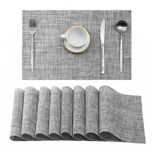lot 20418 image: Leetaltree Linen Grey Placemats Set of 8 - Heat Resistant Non-Slip Place mats for Dining Table, Washable Durable PVC Vinyl Woven Table Mats Linen Grey, 8 - Retail $24