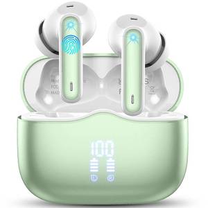 lot 20419 image: Wireless Earbuds, Bluetooth 5.3 Headphones in Ear with HiFi Stereo Deep Bass, 4 ENC Noise Cancelling Mic Wireless Earphones 40H Playtime, Bluetooth Earbuds Dual LED Display IP7 Waterproof, Green - Retail $20