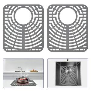 lot 20420 image: Snuggery 2PCS Silicone Sink Protector 12x14in Rear Drain Hole, Heat Resistant Non-slip Dishwasher Suitable, Sink Mat for Bottom of Farmhouse Kitchen Stainless Steel Sinks(Grey) - Retail $17