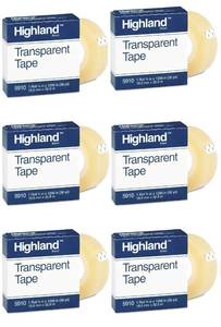 lot 20429 image: Highland Transparent Tape, 34 x 1296-Inches, 1 Inch Core, 6 Pack (5910-341296) - Retail $11