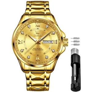lot 20431 image: OLEVS Watch for Men Diamond Business Dress Analog Quartz Stainless Steel NEEDS FIXED Waterproof Luminous Date Two Tone Luxury Casual Wrist Watch - Retail $43