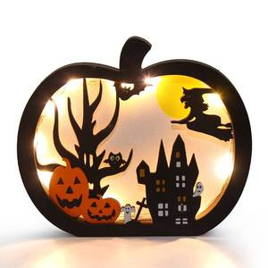 lot 20437 image: FOIMAS Halloween Wooden Table Sign,Light Up Pumpkin Table Centerpiece Topper for Halloween Table Top Party Decoration Supply