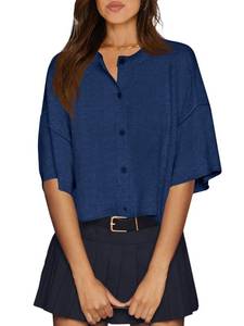 lot 20438 image: Cicy Bell Womens Half Sleeve Cardigan Sweaters Cropped Button Down Tops Oversized Lightweight Ribbed Knit Summer Outfits Navy Blue Medium  - Retail $24