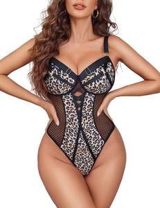 lot 20444 image: Avidlove Snap Crotch Lingerie For Women Sexy Lace Bodysuit Strap V Neck Teddy (Leopard, Large) - Retail $20