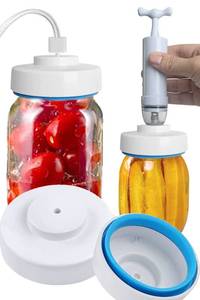 lot 20453 image: Mason Jar Vacuum Sealer and Accessory Hose Compatible with FoodSaver Vacuum Sealer Portable Hand Pump for Jars Regular and Wide Mouth and Lid, for Food Storage - Retail $17