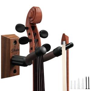lot 20475 image: Ohuhu Violin Wall Mount Hanger, Hardwood Violin Hanger with Bow Holder for Home and Studio - Retail $13