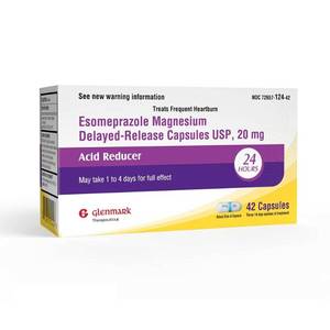 lot 20477 image: Glenmark Therapeutics Esomeprazole Magnesium USP 20mg, Delayed Release Capsules, Treats Frequent Heartburn, 42 Capsules - Retail $9
