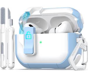 lot 20478 image: MHYALUDO for AirPods Pro Case (2nd1st Gen), Dual-Color Design with Automatic Pop-Up Lid, Includes Cleaning Tool, Durable and Shockproof, Compatible with Wireless Charging, WhiteBlue - Retail $10