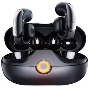 lot 20480 image: Clip-on Earbuds, Open-Ear Bone Conduction Wireless Headphones� Bluetooth 5.4, Ultra-Low Latency, ENC Noise Cancellation, 300mAh Charging Case, IPX5 Waterproof and Secure for SportsGaming-Black - Retail $30