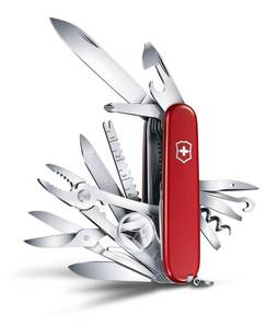 lot 20489 image: Victorinox Swiss Champ Swiss Army Knife, 33 Functions, Swiss Made Pocket Knife with Large Blade, Screwdriver, Chisel and Combination Pliers - Red - Retail $115