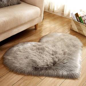 lot 20491 image: VANILLACHOCOLATE Heart Shaped Soft Faux Sheepskin Fur Area Rugs for Home Sofa Floor Mat Plush, 3ft x 2.2ft (Grey) - Retail $26