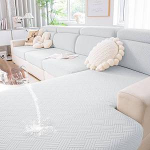 lot 20492 image: hyha Waterproof Couch Cushion Covers for Sectional Sofa, Magic Sectional Sofa Couch Cushion Covers L Shape Washable, Waterproof Chaise Lounge Seat Slipcover with Elastic Bottom(Chaise, Light Grey) - Retail $31
