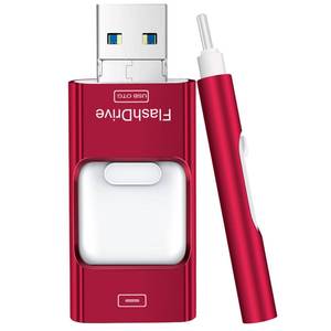 lot 20495 image: Flash Drive for iPhone 256GB, 4 in 1 USB Type C Memory Stick, Photo Stick External Storage Thumb Drive for iPhone iPad Android Computer, Candy Red - Retail $29