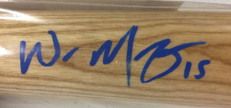 lot 1012 image: Signed Whit Merrifield Official Rawlings Full Sized Baseball Bat in Royal Blue Ink With James Spence Authentication and Certificate of Authenticity