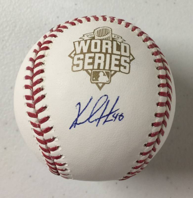 lot 1015 image: Signed Kelvin Herrera Kansas City Royals 2015 World Series Official Rawlings Major League Baseball With CJ Sports Authentication