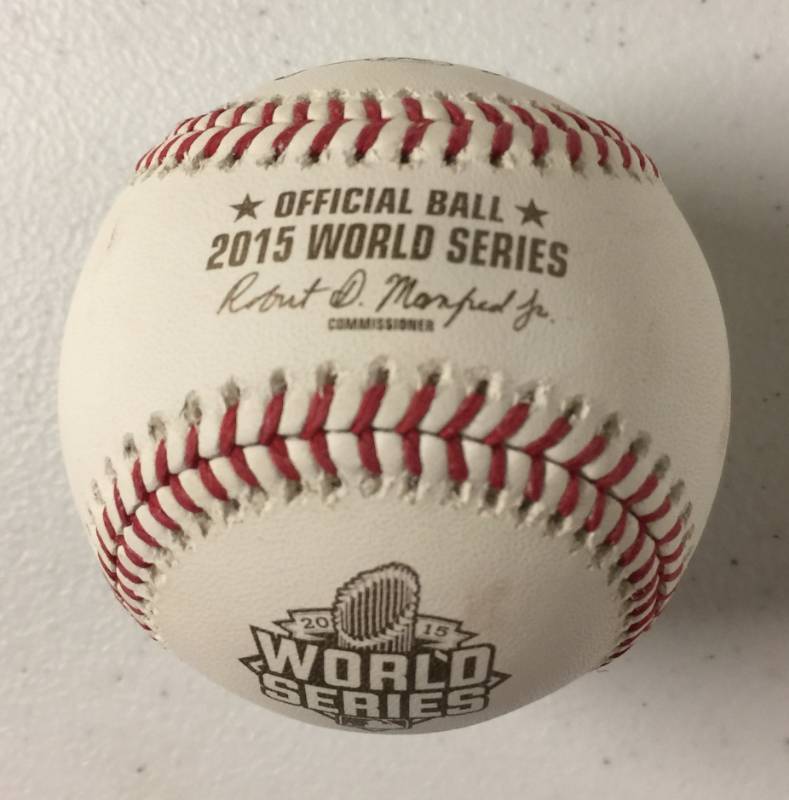 lot 1016 image: Kansas City Royals 2015 World Series Official Rawlings Major League Baseball With Gold Ink World Series, Royals Logos & Game Stats New In Box