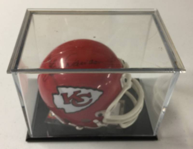 lot 1017 image: Signed Len Dawson Kansas City Chiefs Mini Helmet In Acrylic Protective Holder and Tristar Authentication