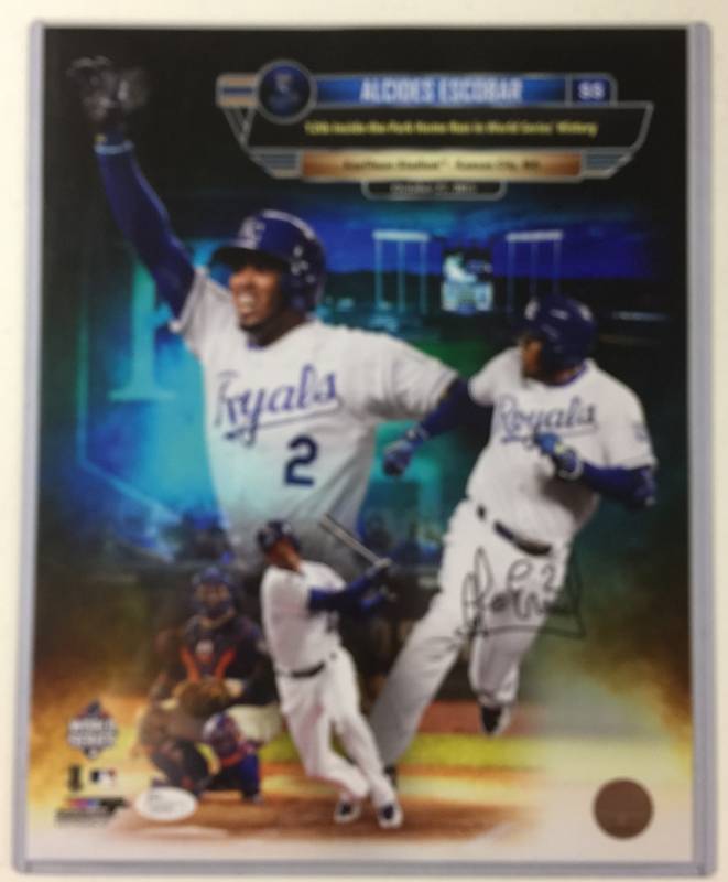 lot 1053 image: Signed Alcides Escobar 11x14 Glossy 2015 World Series Photograph Kansas City Royals With James Spence Authentication