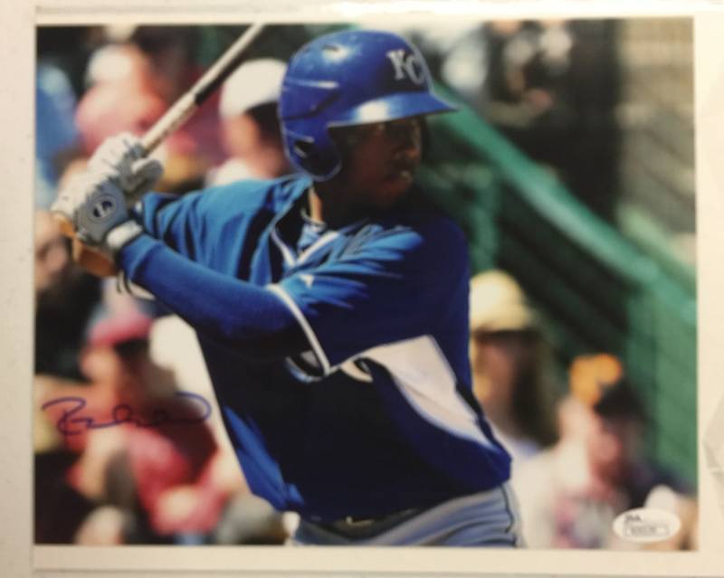 lot 1055 image: Signed Raul (Aldelberto) Mondesi 8x10 Glossy Photograph Kansas City Royals With James Spence Authentic COA