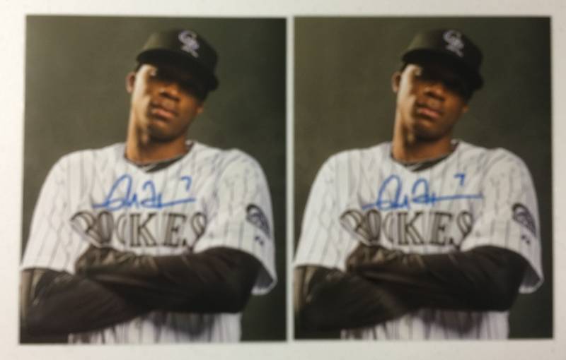 lot 1062 image: Two Signed Rosell Herrera Kansas City Royals 8x10 Photograph From Rookie Season  Both for One Money