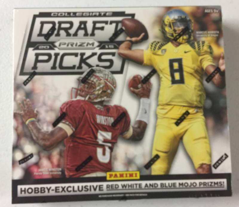 lot 1018 image: Sealed 2015 Panini Prizm Draft Picks Football Factory Wax Box with 10 Packs & Guaranteed Two Autographs