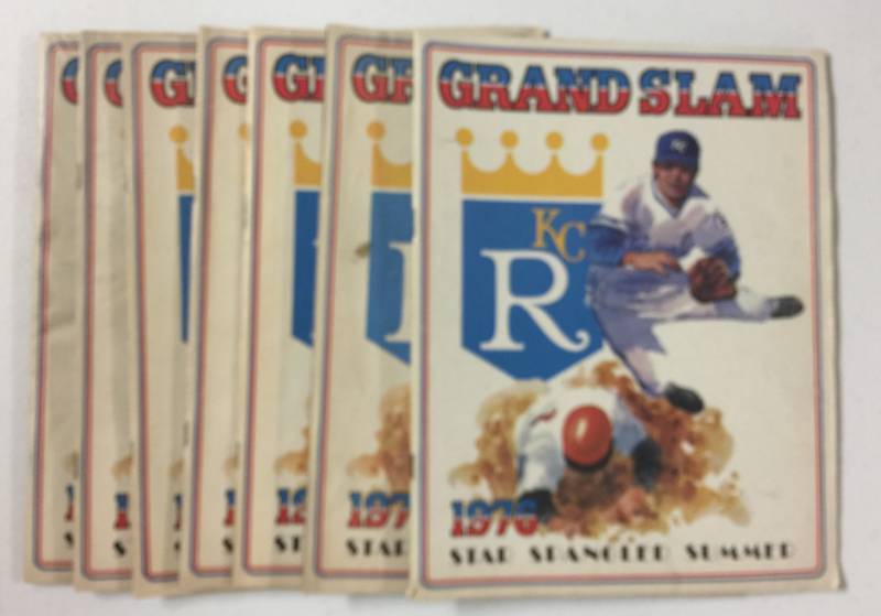 lot 1022 image: Seven 1976 Kansas City Royals Grand Slam Gameday Scorebooks Almost Near Condition Different Games Inside