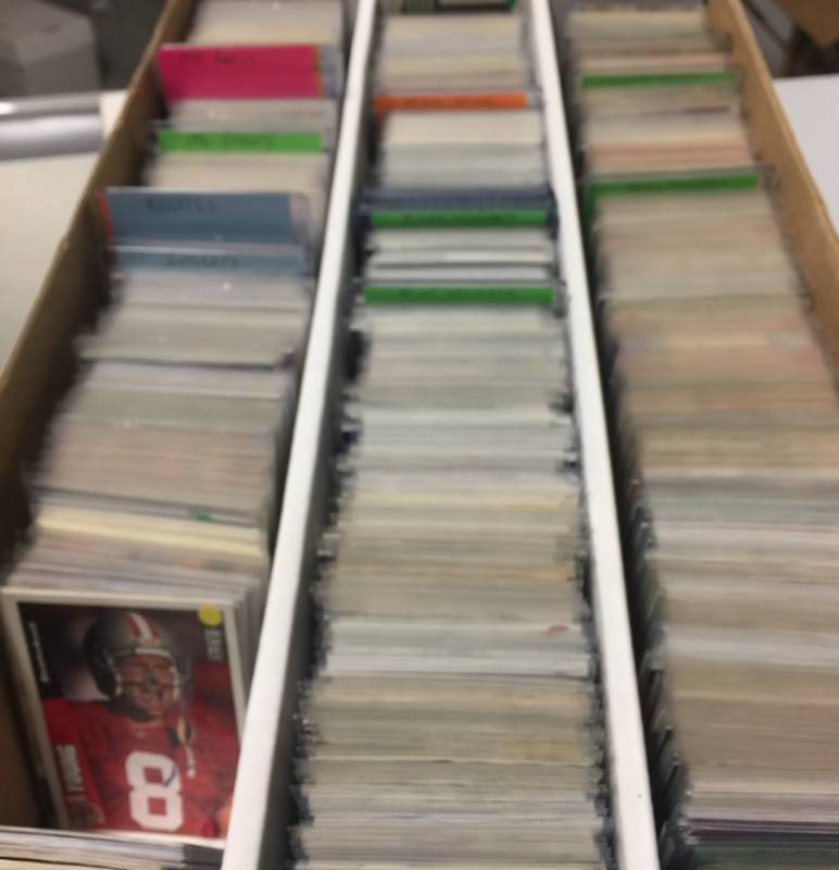 lot 1116 image: 3,000 Count Box Of Football Trading Cards Including Hundreds of Hall of Famers like Emmitt Smith, Jerry Rice, Barry Sanders Must See Box