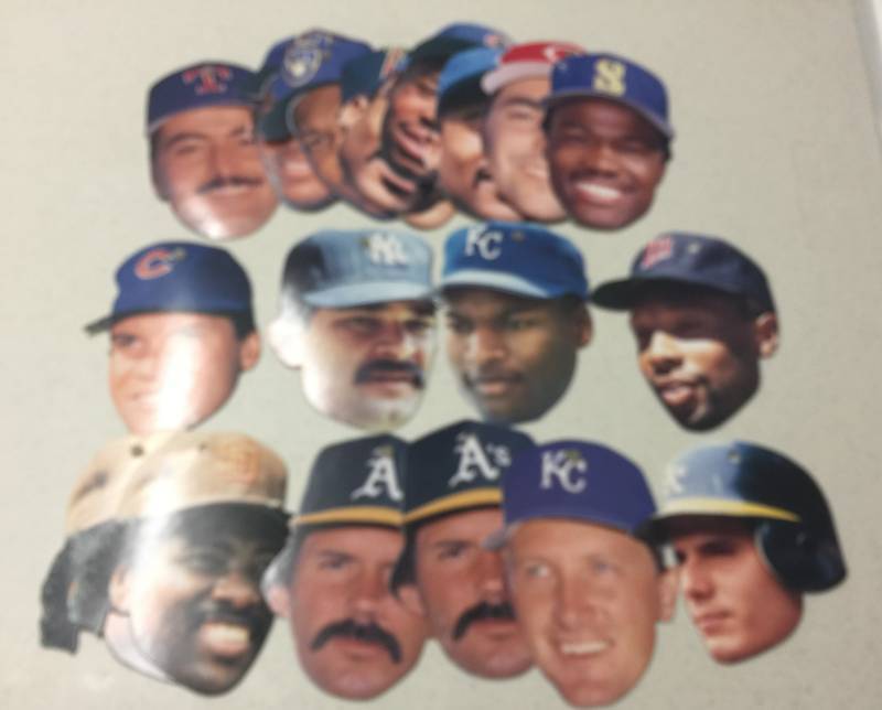 lot 1047 image: Huge Lot of 1990 Topps Heads Up Baseball Players Big Head Cutouts with Bo Jackson, Tony Gwynn, Jose Canseco, Don Mattingly, and More