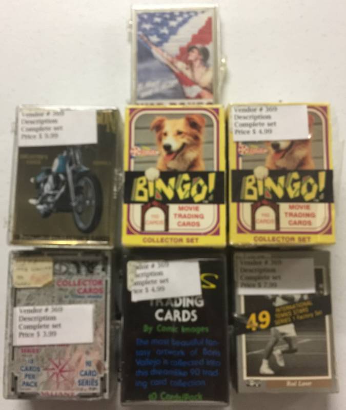 lot 1191 image: Six Complete Non-Sports Trading Card Sets Including World War II Reprint Poster Cards, Harley Davidson Motorcyles, Comic Images, Tennis Stars, and Bingo x2