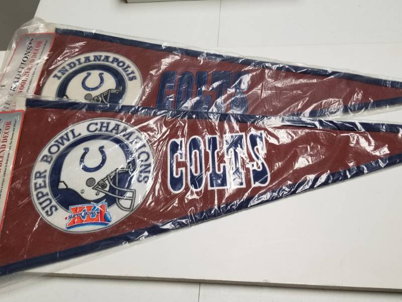 lot 1339 image: Indianapolis Colts Super Bowl Champions Full Size Leather & Wool Pennants Lot of 2