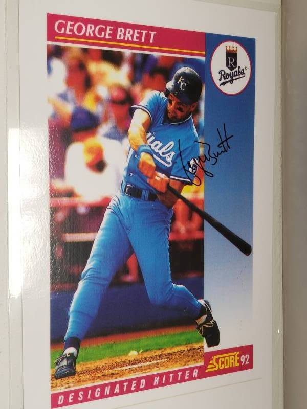 lot 1345 image: George Brett Autographed 1992 Score Jumbo 11x17 Laminated Kansas City Royals Baseball Card w COA