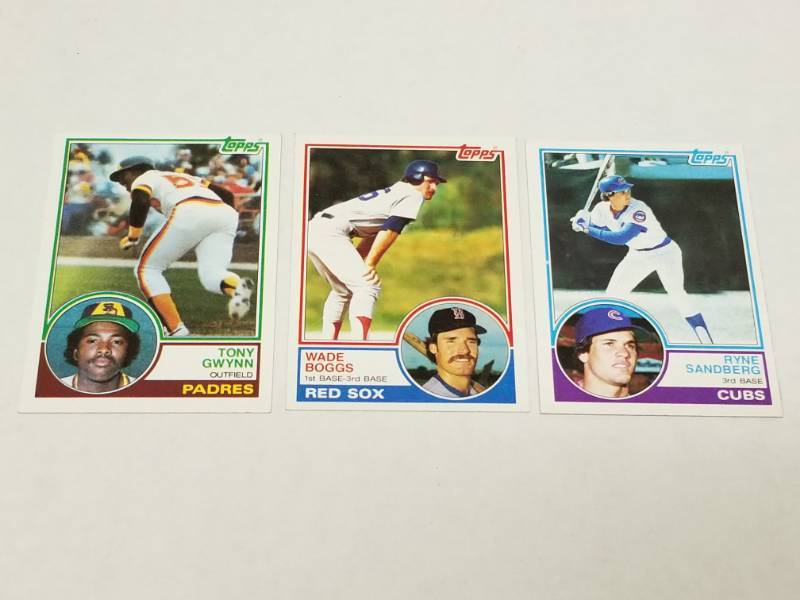 lot 1359 image: 1983 Topps Baseball Rookie Card Lot w Tony Gwynn Wade Boogs & Sandburg Rookies