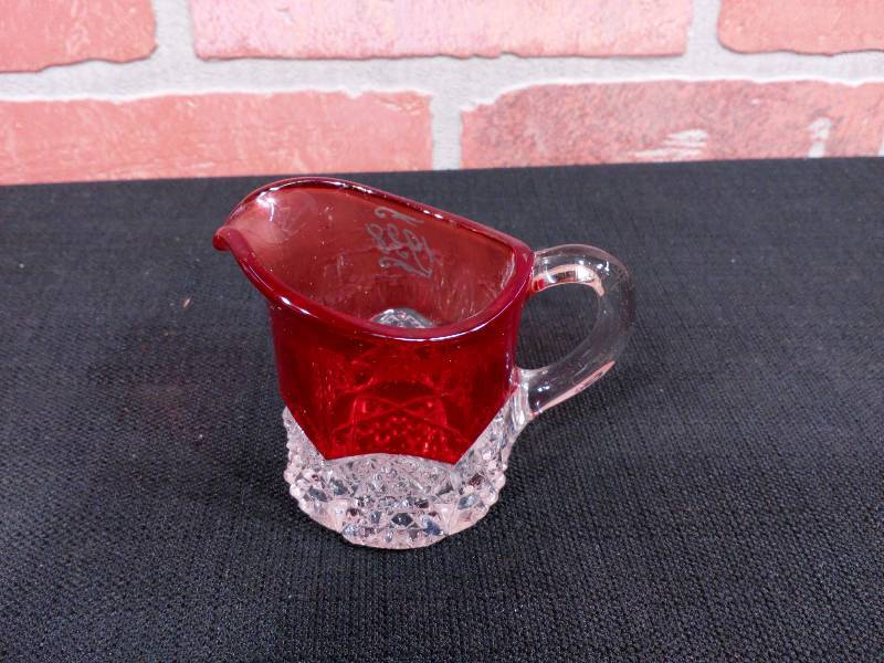 lot 27 image: Antique Ruby Stained Glass Souvenir Pitcher Creamer