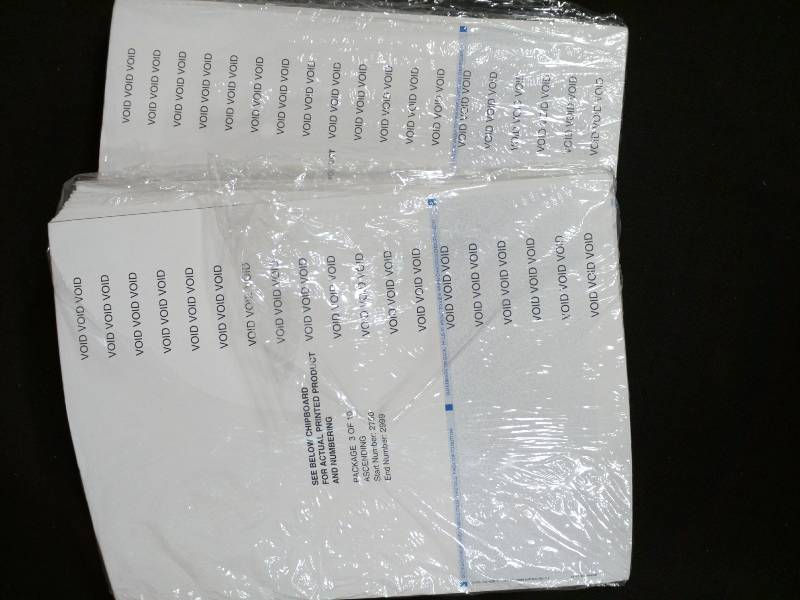 lot 46 image: Blank Check Stock 1-Up Sequentially Numbered 2750 - 3249 Perforated