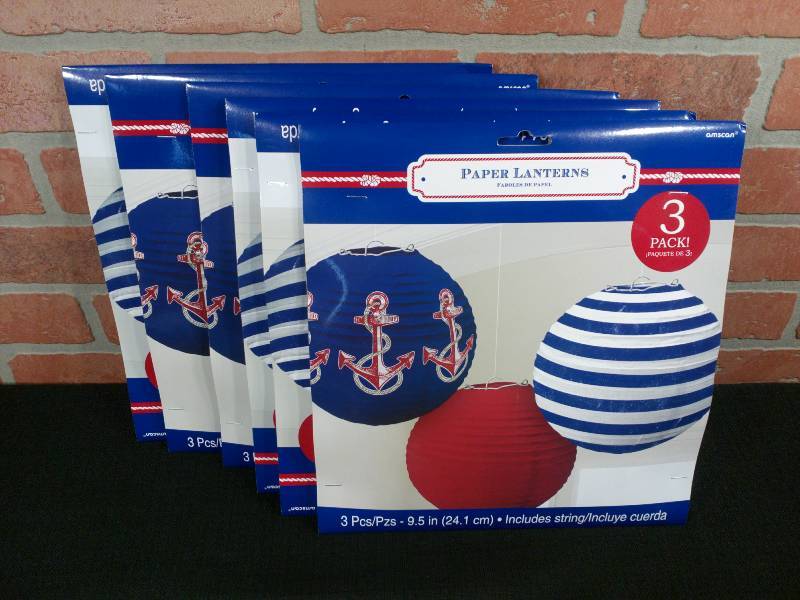 lot 127 image: Nautical Striped Paper Lanterns