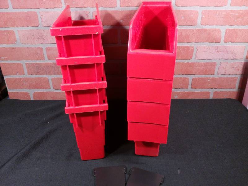 lot 181 image: Akro-Mils Tall Red Bins