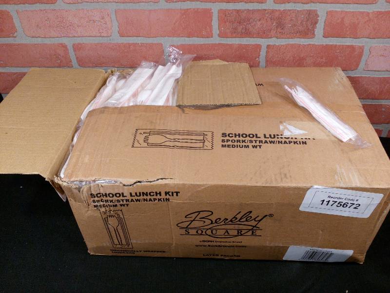 lot 195 image: Berkley Plastic Pre-Wrapped Cutlery Set Spork, Milk Straw & Napkin