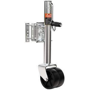 lot 17022 image: YOMILINK 2000 lbs Trailer Jack with Dual Wheel, Heavy Duty Swivel Boat Jack, 12 Lift, Bolt-on Tongue Trailer Jacks for RV Boat Trailers, Silver - Retail $66