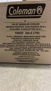 lot 17044 image: Coleman 316 100qt Wheeled Cooler - Rock Gray - Retail $168