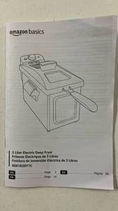 lot 17050 image: Amazon Basics 3L Electric Deep Fryer Manual - Retail $50