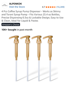 lot 17106 image: Gold Coffee Syrup Pump Dispensers 4-Pack - Retail $15