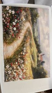 lot 17110 image: Floral Country Landscape Oil Painting - Retail $75
