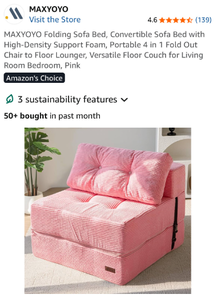 lot 17112 image: Convertible Pink Foam Sofa Bed - Retail $119