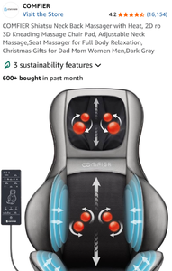 lot 17117 image: Comfier Shiatsu Massage Chair Pad with Heat - Retail $190